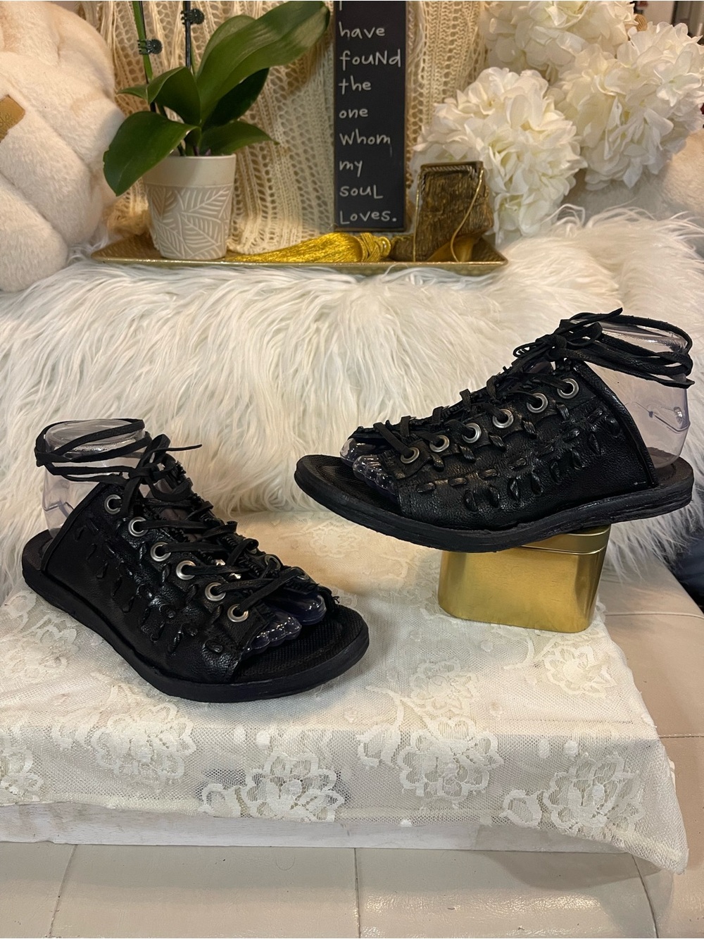 A.S.98 NWOT Lex Gladiator-style Lace-up Leather Sandal in Black MSRP$230